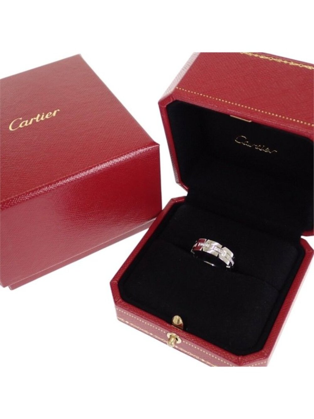Cartier Tank Francaise Half Diamond Ring 18k White Gold